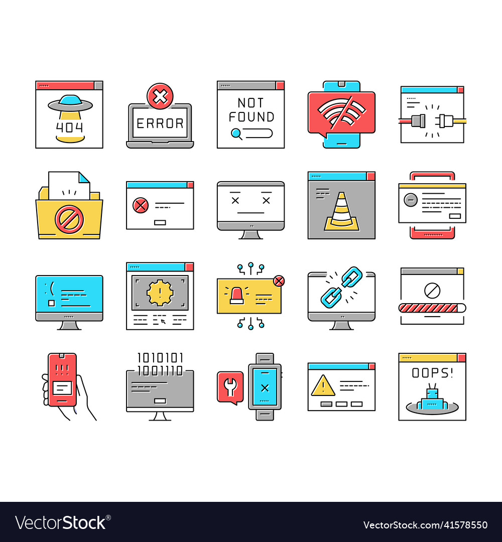 Not found web page collection icons set Vector Image Not found web page collection icons set