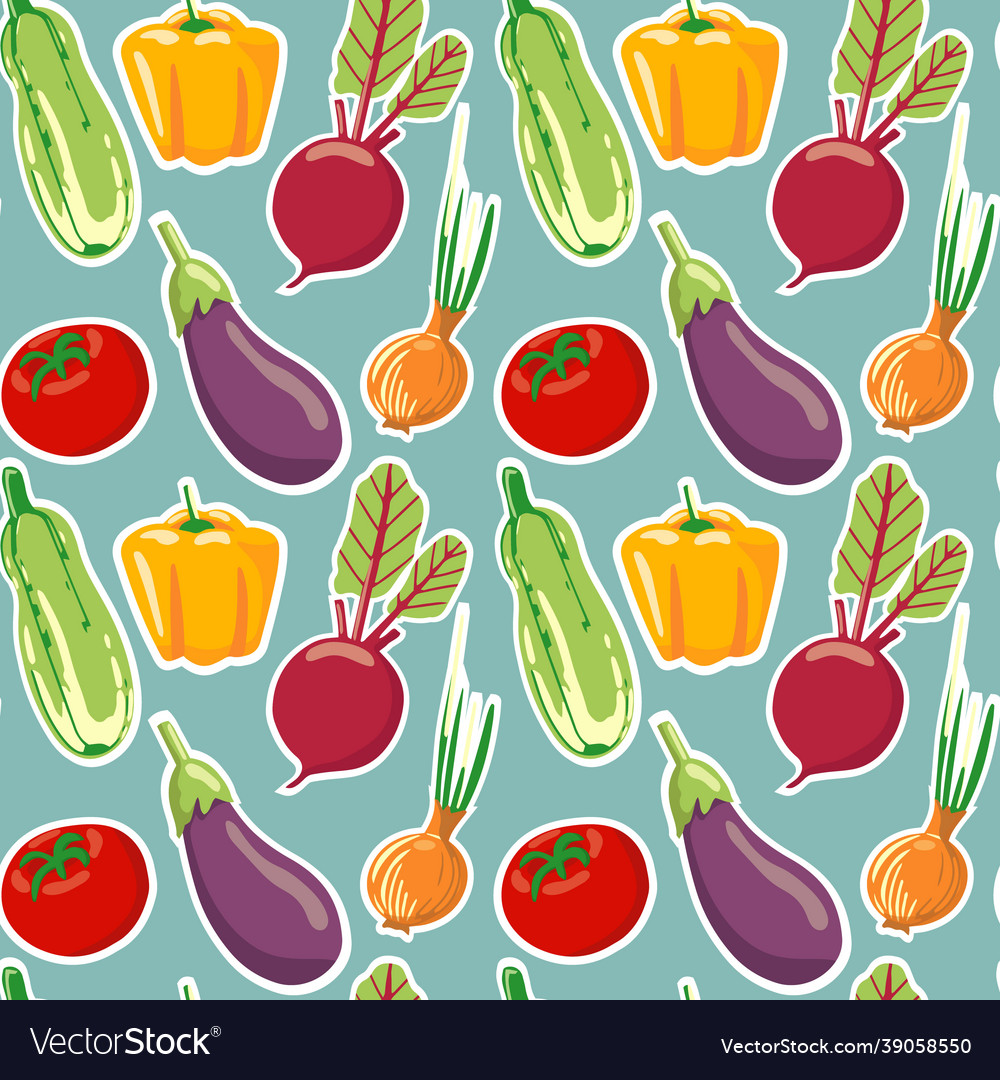 Seamless pattern of different vegetables vegan Vector Image