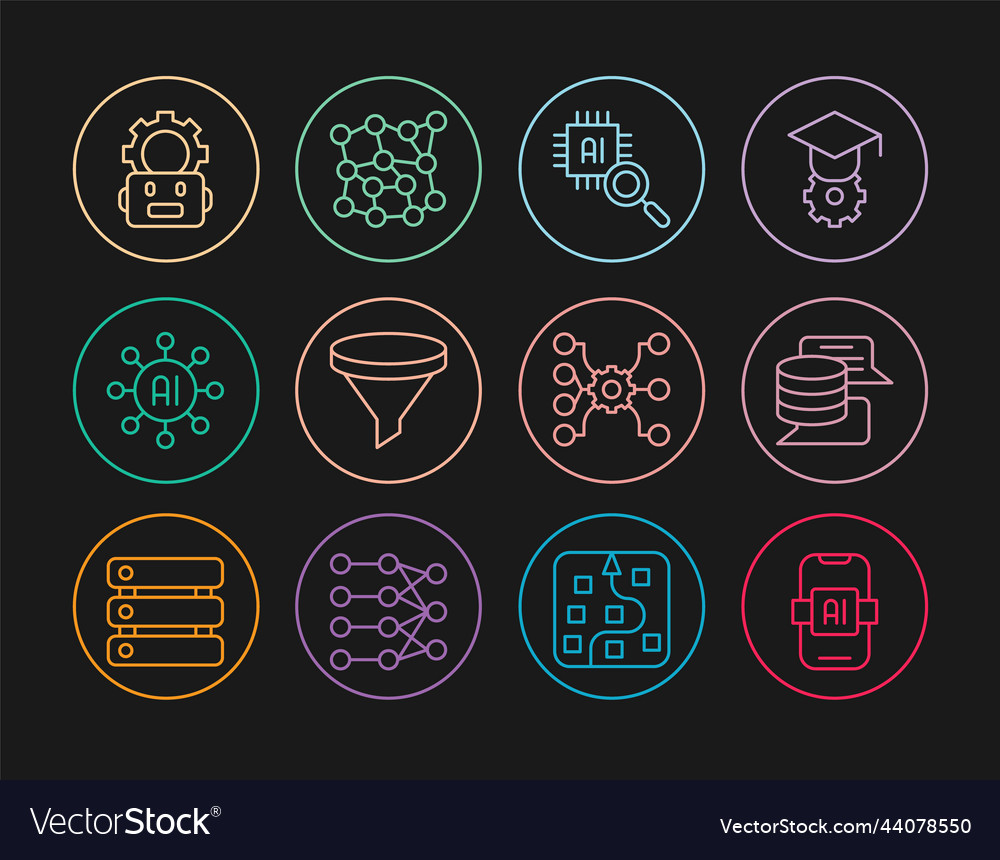 Set line artificial intelligence ai server data vector image Set line artificial intelligence ai server data
