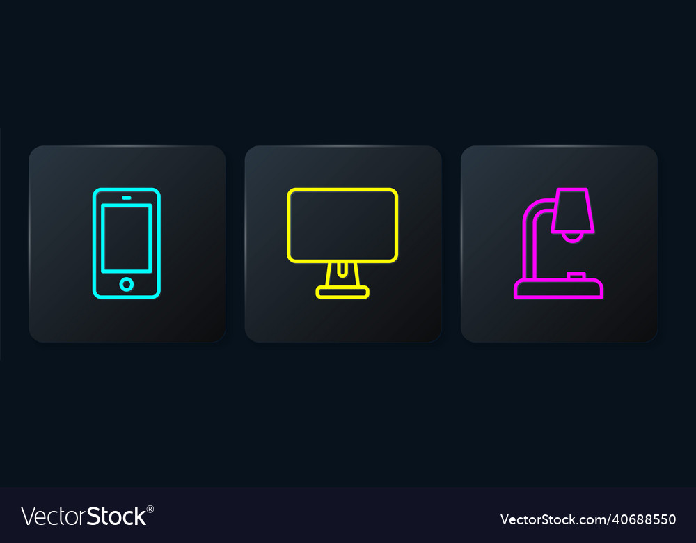 Set line mobile phone table lamp and computer vector image Set line mobile phone table lamp and computer