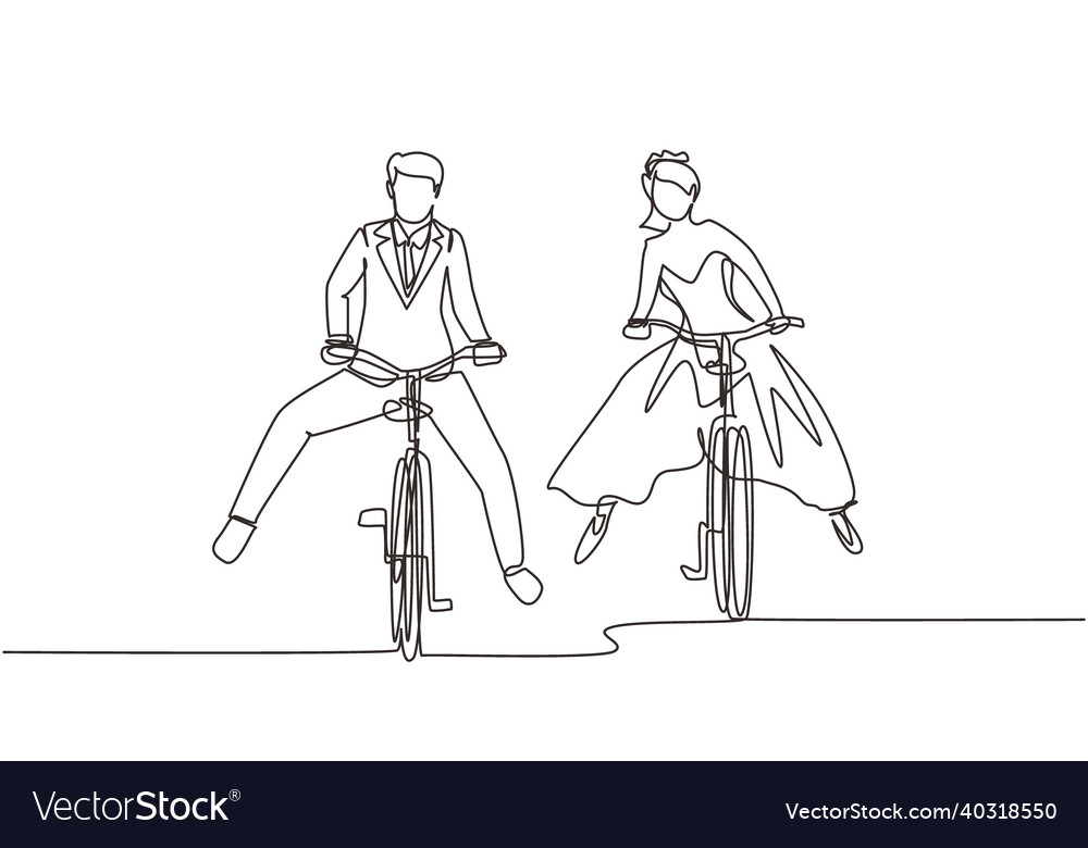 Single Continuous Line Drawing Married Couple Vector Image