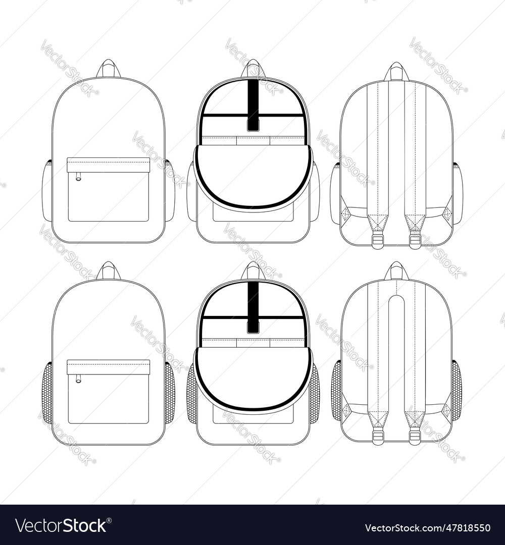 Template backpack flat design outline clothing Vector Image