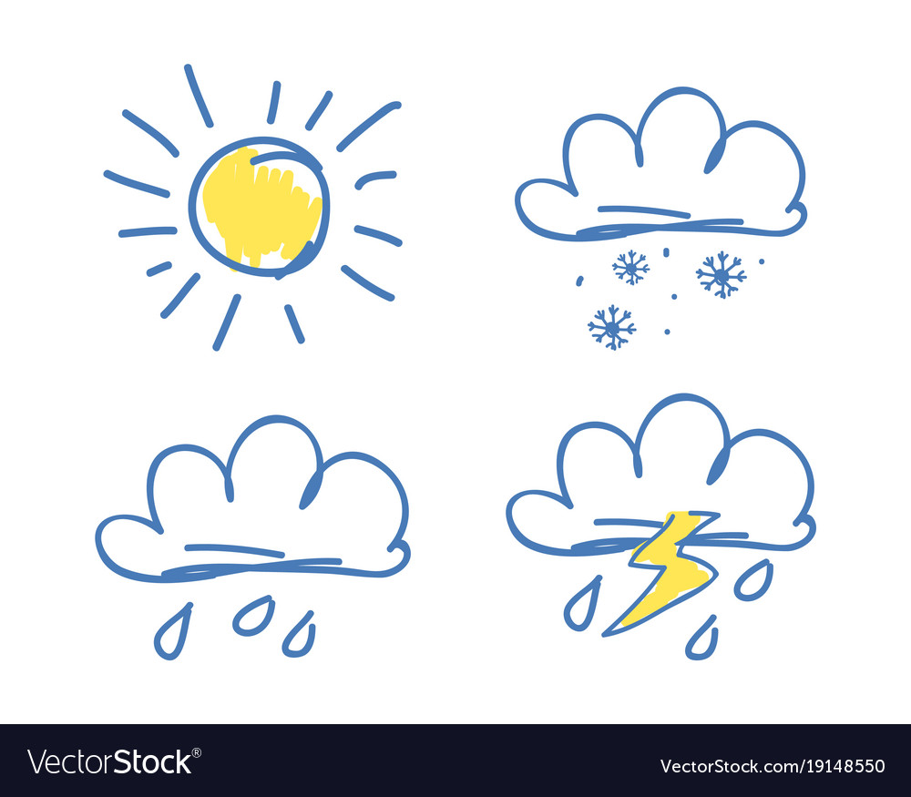 Weather set of icons on blue