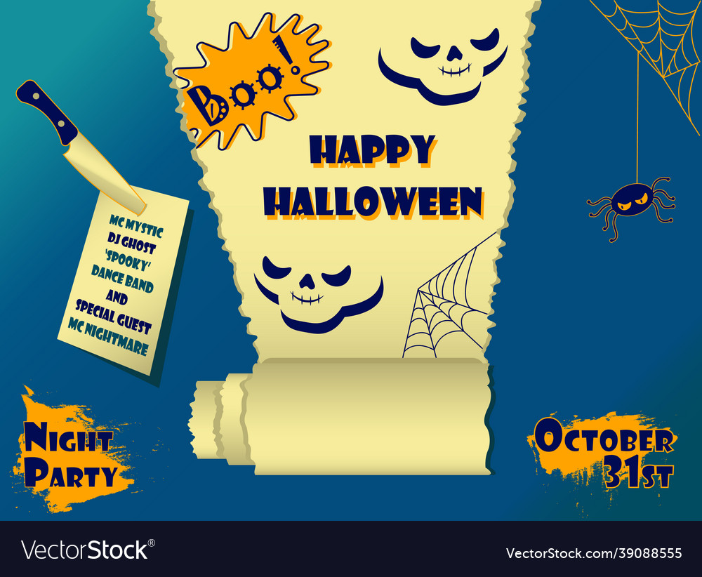 Blue happy halloween party poster with realistic