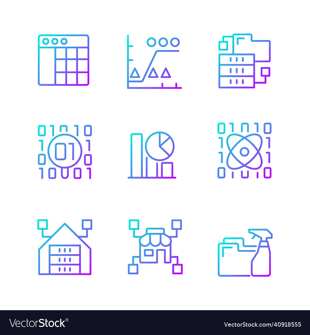 Data mining in industry gradient linear icons set vector image Data mining in industry gradient linear icons set