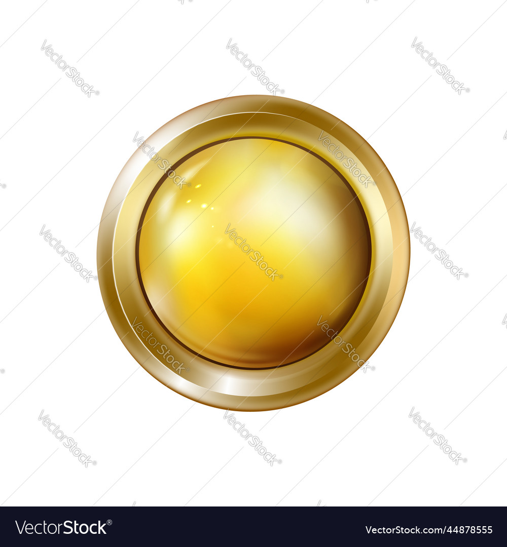 Gold button realistic round or circle object vector image Gold button realistic round or circle object