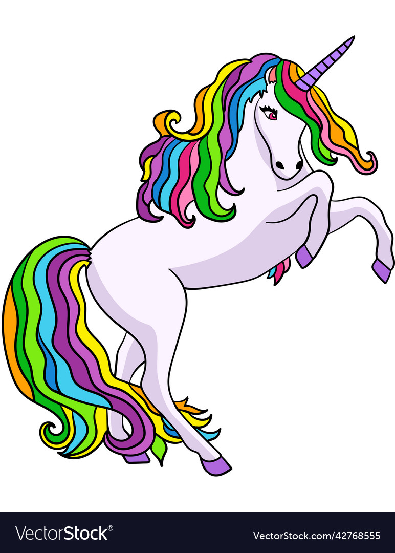 Leaping unicorn cartoon colored clipart Royalty Free Vector