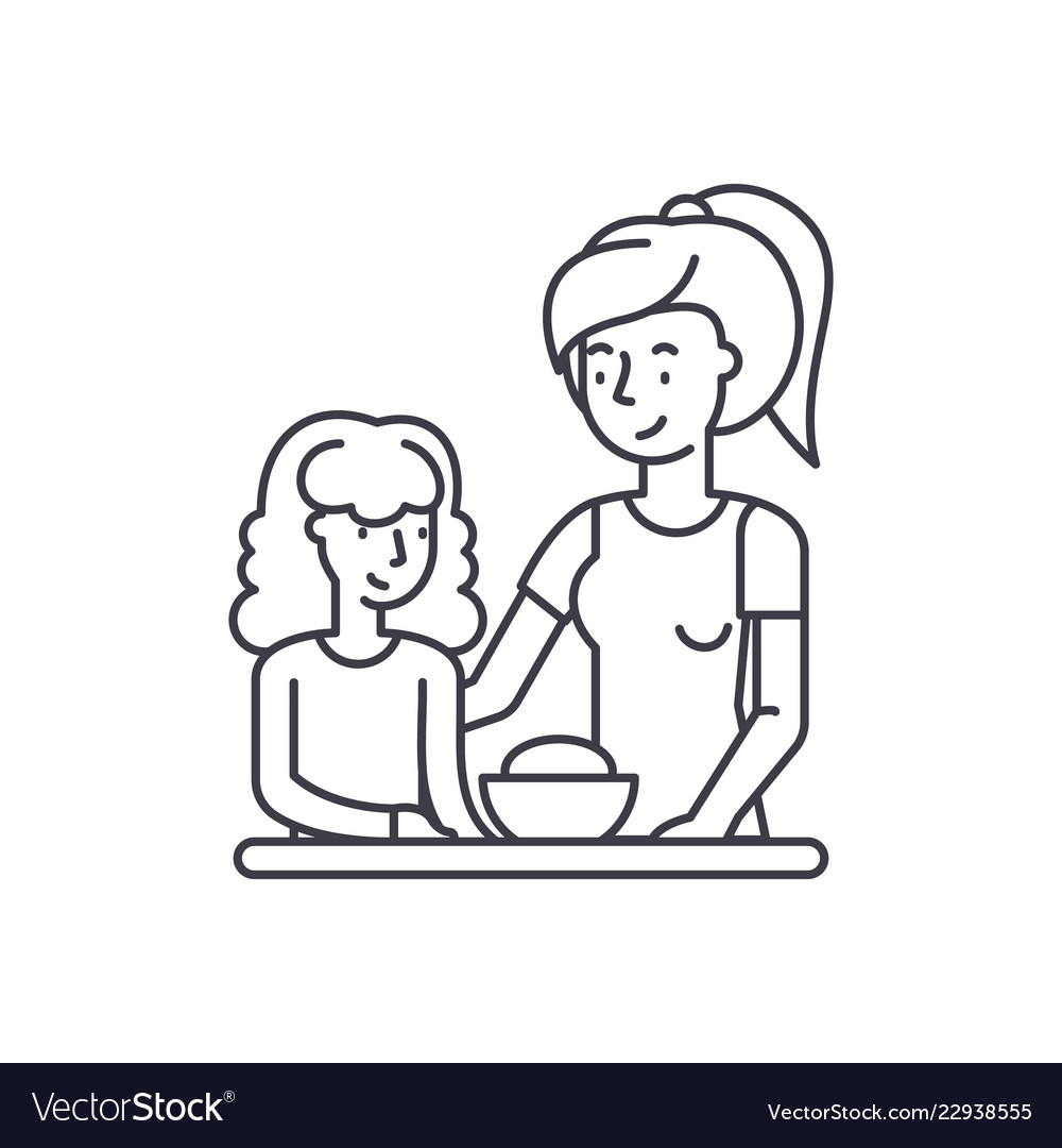 Mom and daughter line icon concept