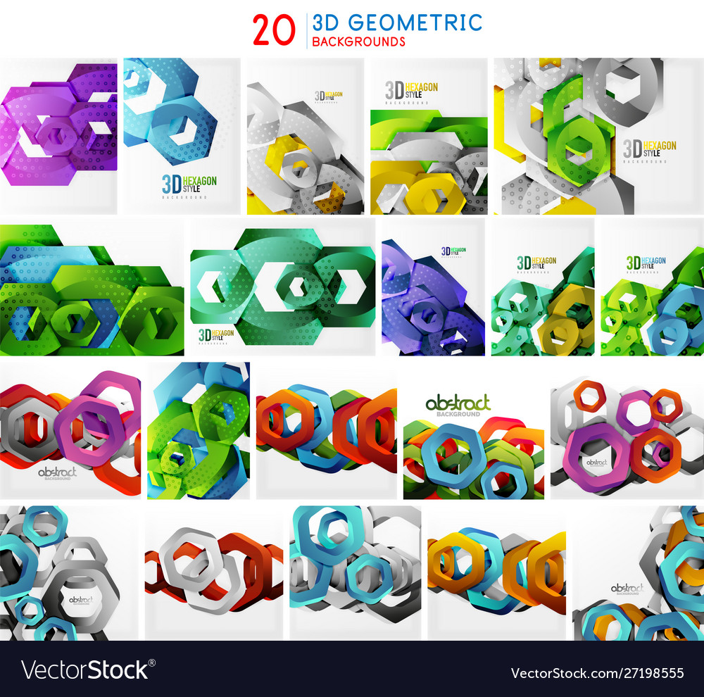 Set 3d hexagon forms abstract backgrounds