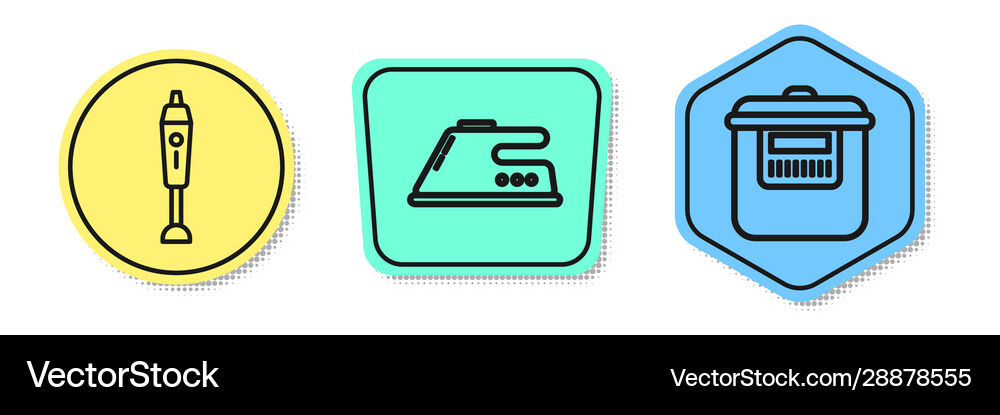 Set line blender electric iron and slow cooker Vector Image