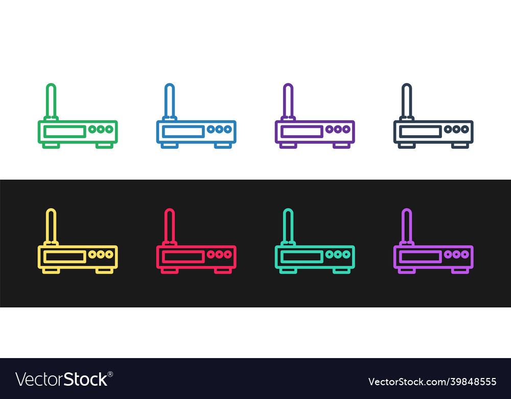 Set line router and wi-fi signal icon isolated