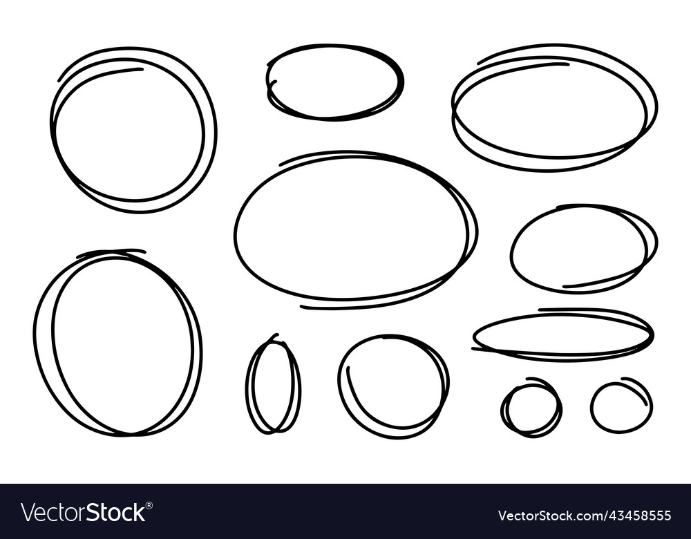 Set of circular scribbles outline doodle frames vector image Set of circular scribbles outline doodle frames