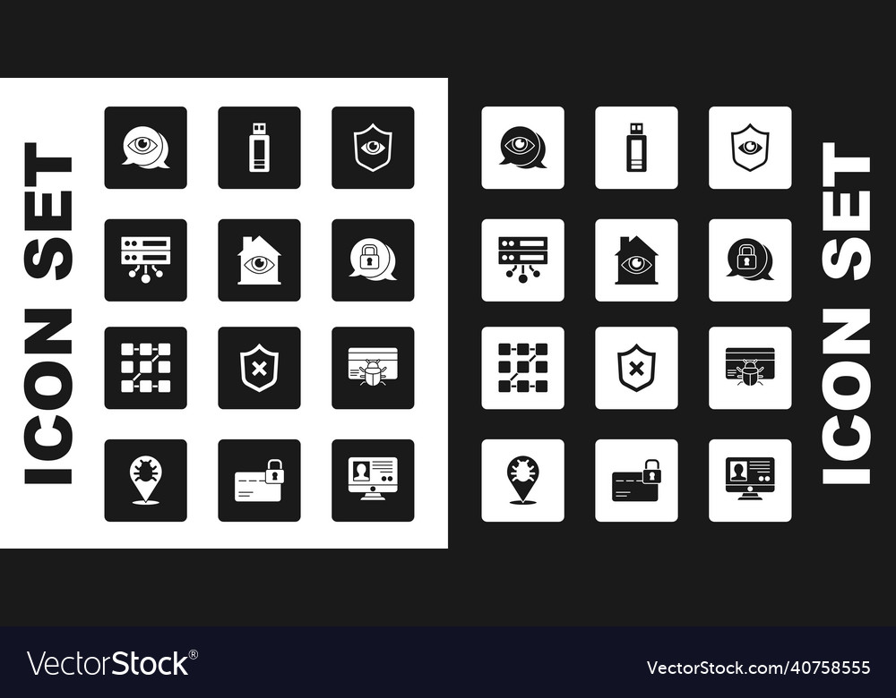 Set shield and eye house with scan server data vector image Set shield and eye house with scan server data