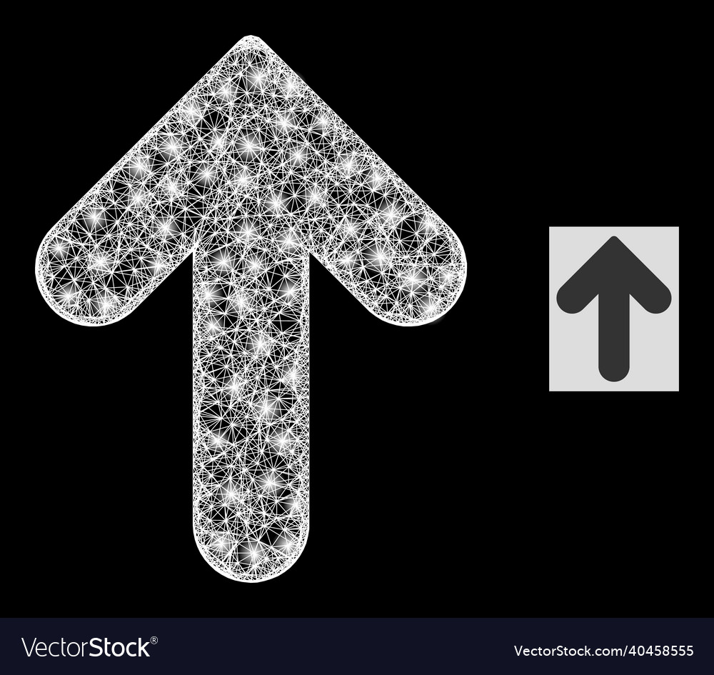 Shining net mesh up direction icon with light vector image Shining net mesh up direction icon with light