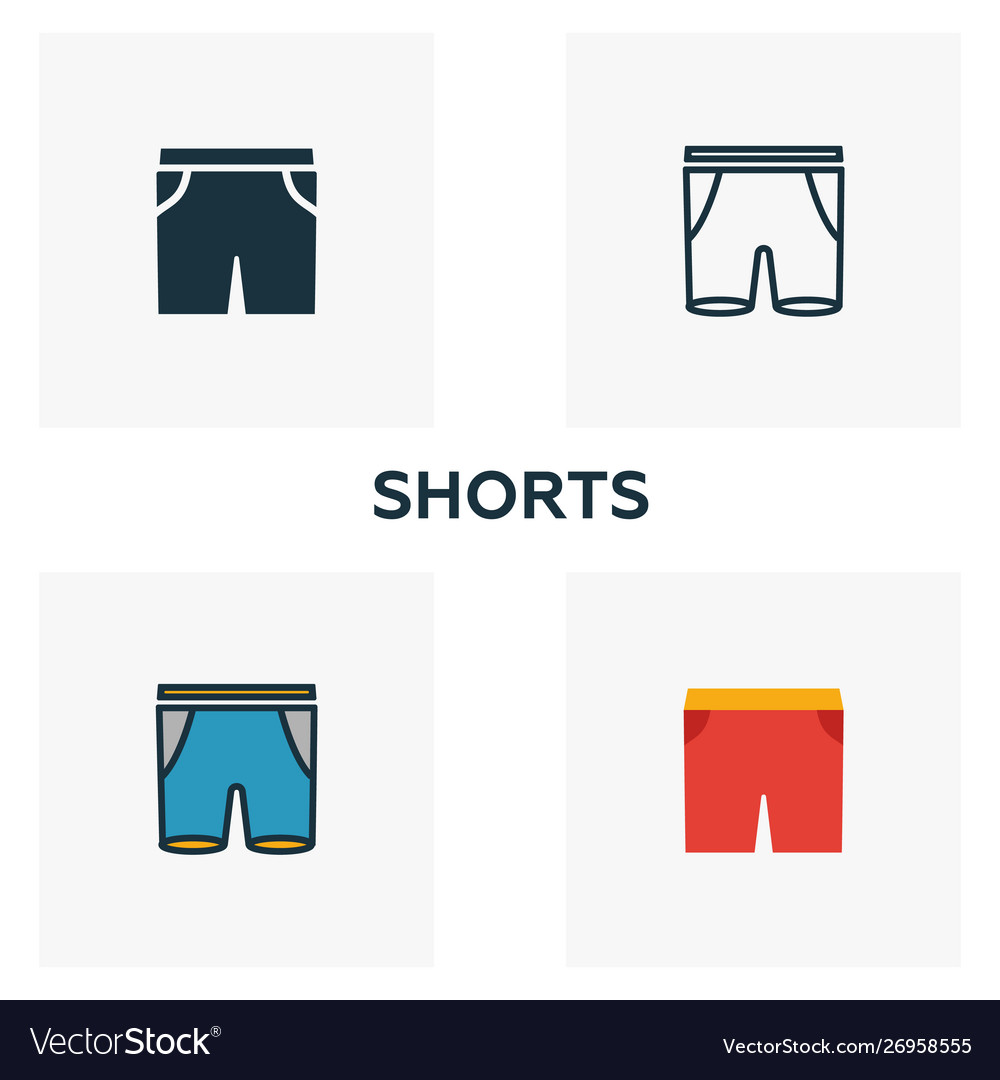 Shorts icon set four elements in different styles