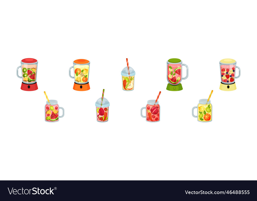 Smoothie in blender and jar with different Vector Image Smoothie in blender and jar with different