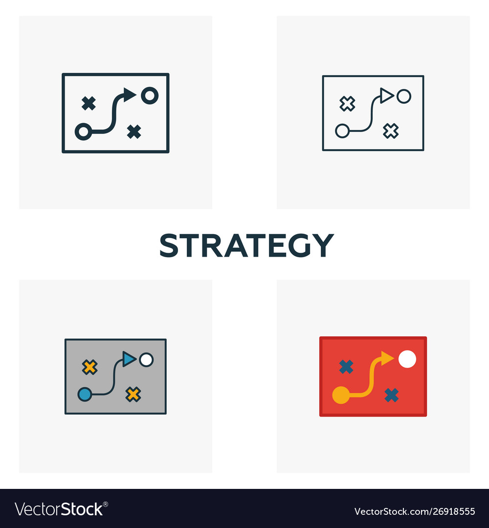 Strategy icon set four elements in different