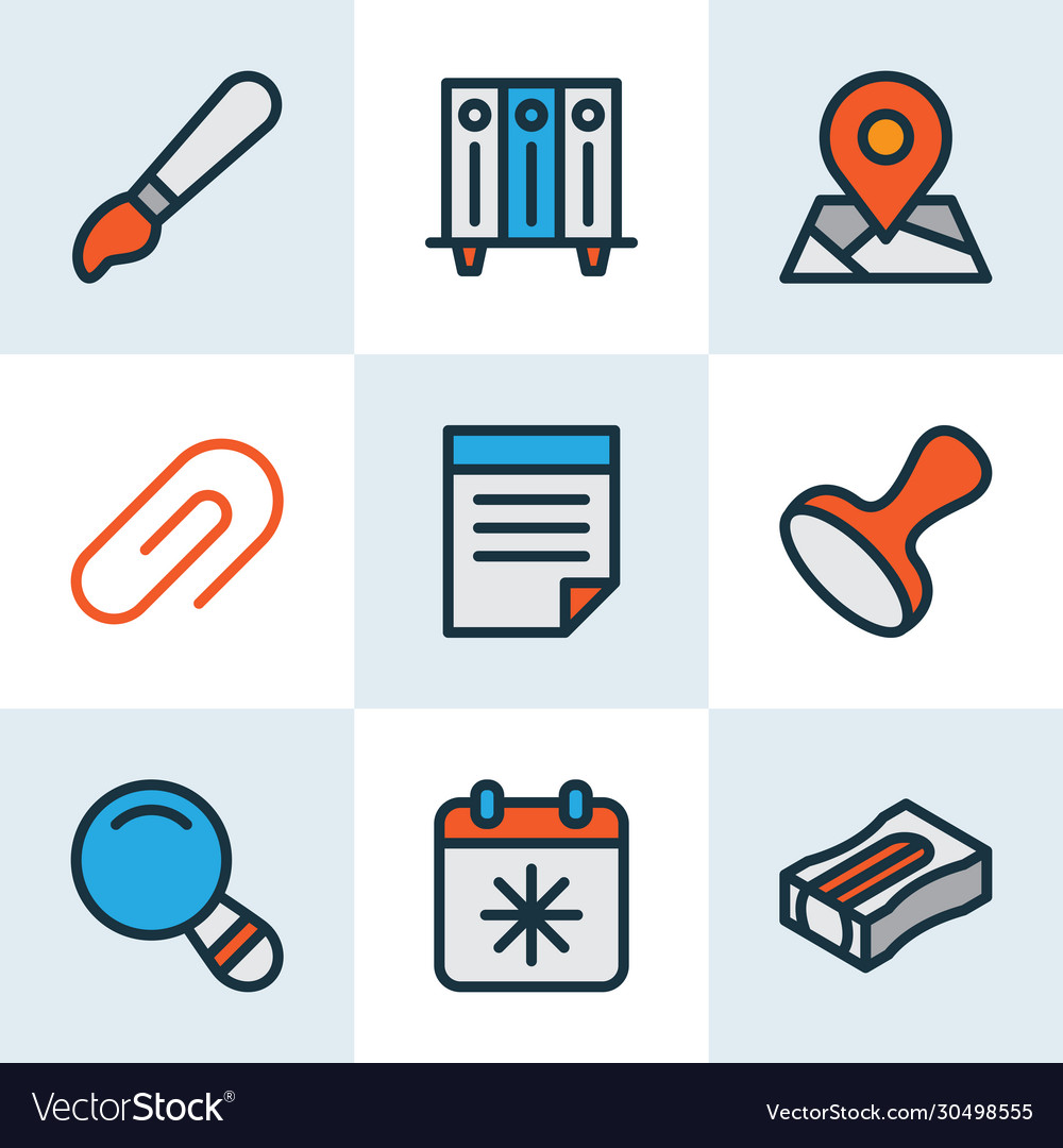 Tool icons colored line set with folders on shelf