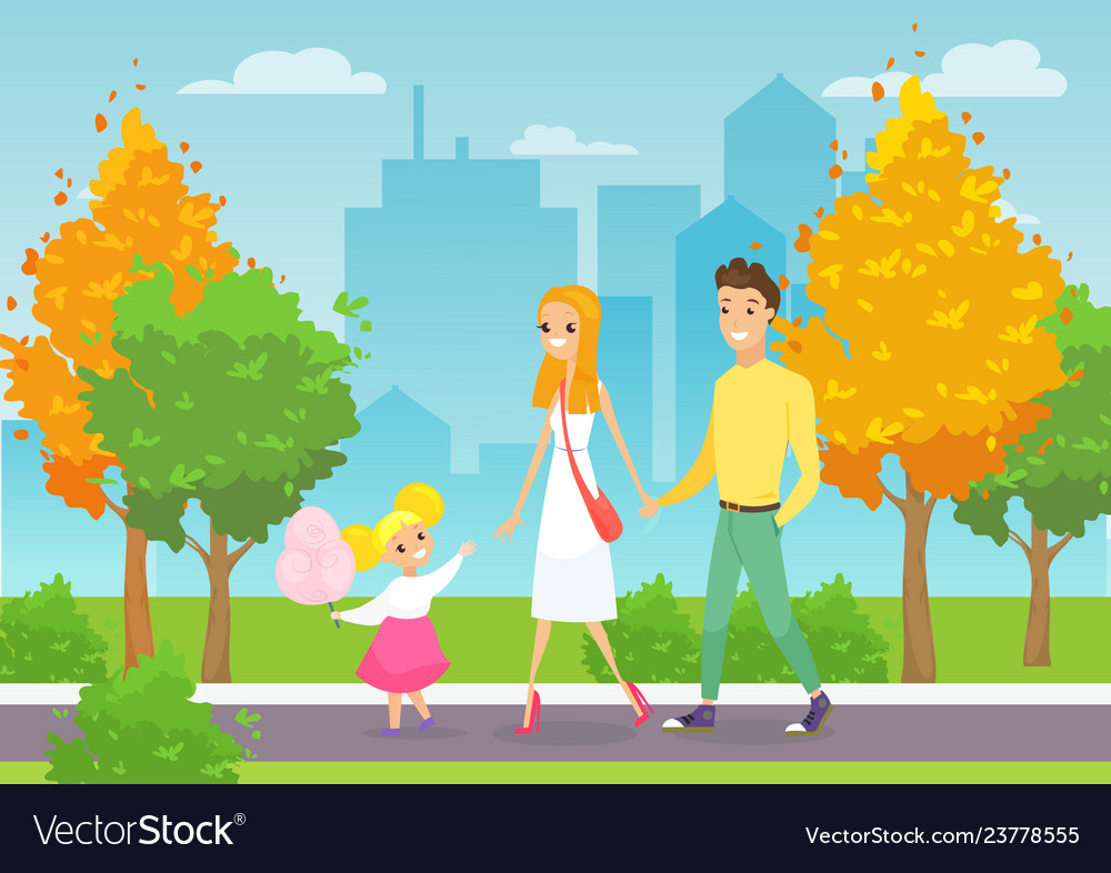 Young family walking with Royalty Free Vector Image
