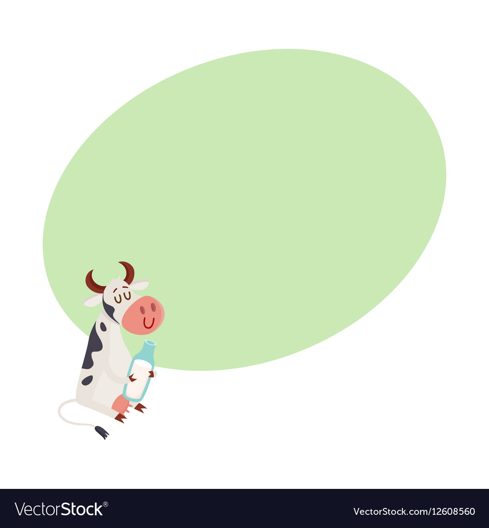 Black and white spotted cow sitting holding glass