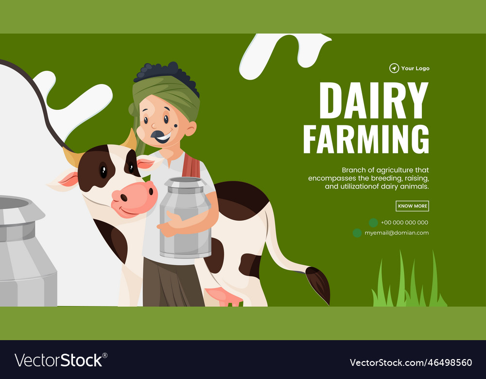 Dairy farming landscape banner design Royalty Free Vector