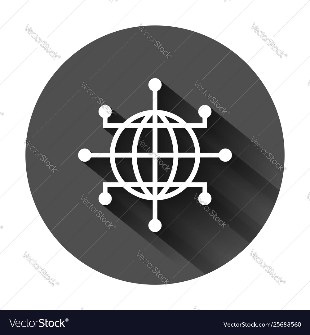 Global network icon in flat style cyber world