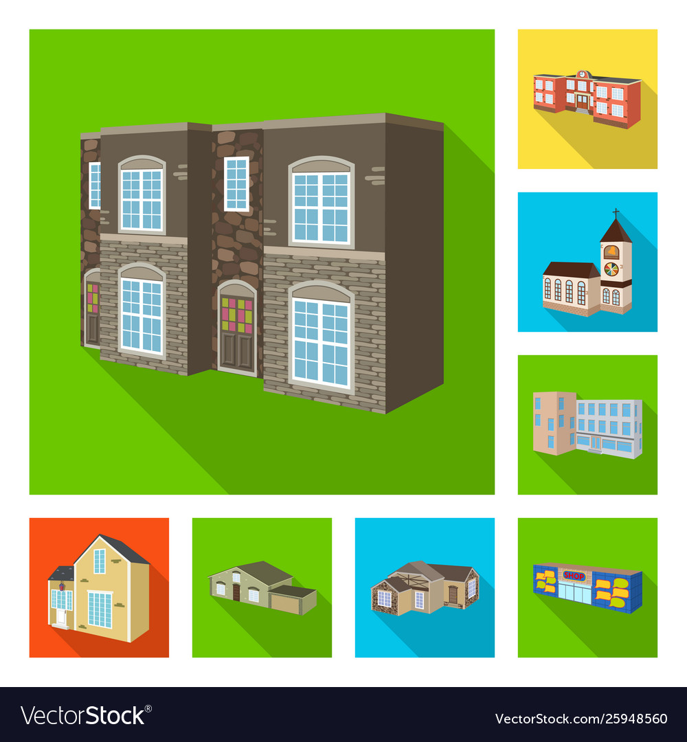 Isolated object facade and housing icon set vector image Isolated object facade and housing icon set
