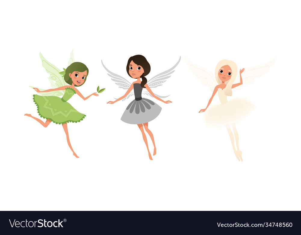 Lovely girl fairies with wings set beautiful