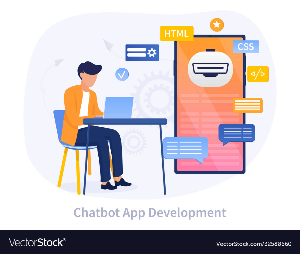 Software developer writing a code for chatbot
