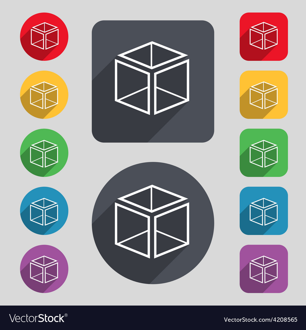 3d cube icon sign a set of 12 colored buttons