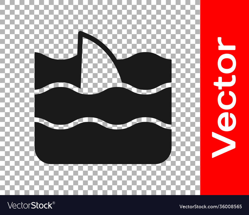 Black shark fin in ocean wave icon isolated vector image Black shark fin in ocean wave icon isolated