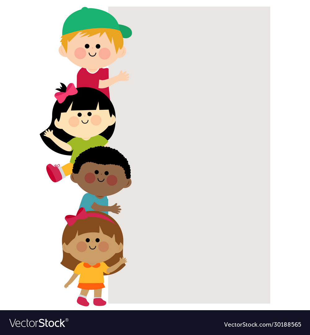 Diverse group kids and blank banner