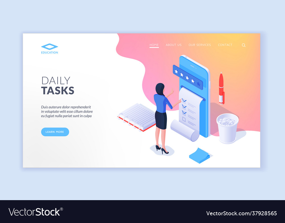 Female using mobile app with check list daily vector image Female using mobile app with check list daily