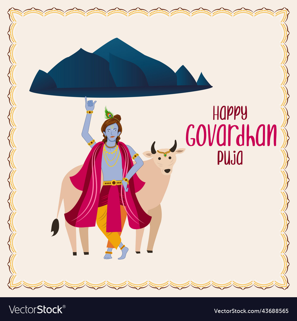 Govardhan puja greeting card art Royalty Free Vector Image