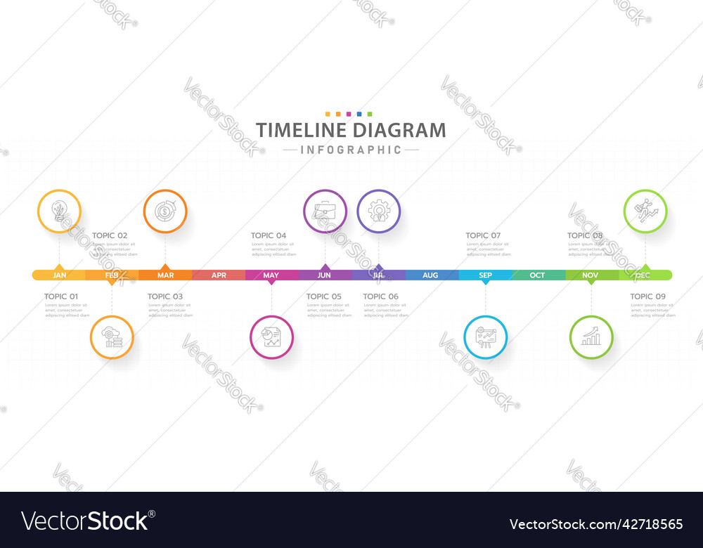 Infographic 12 month timeline diagram with circles