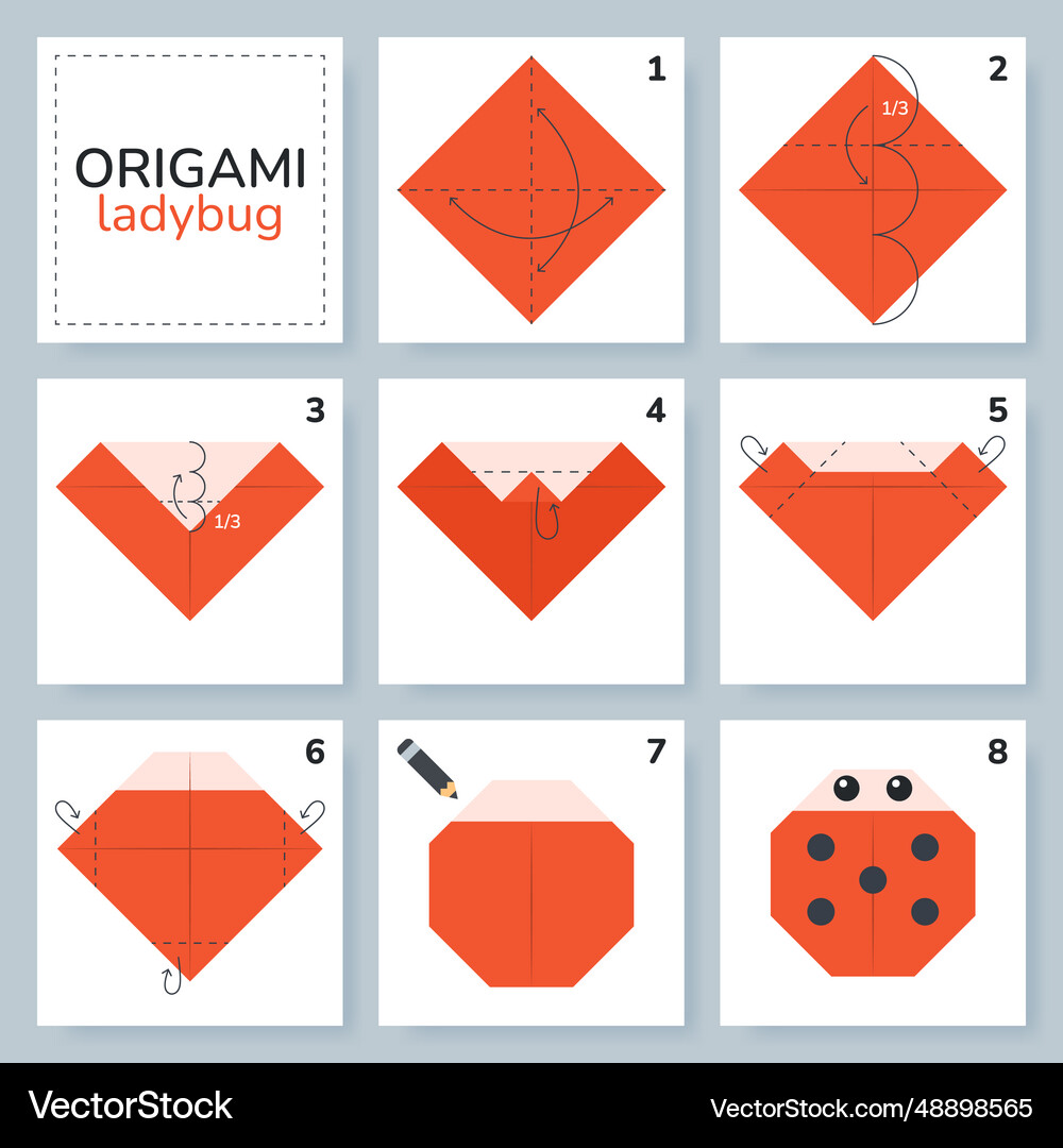 Origami Tutorial For Kids Cute Ladybug Royalty Free Vector