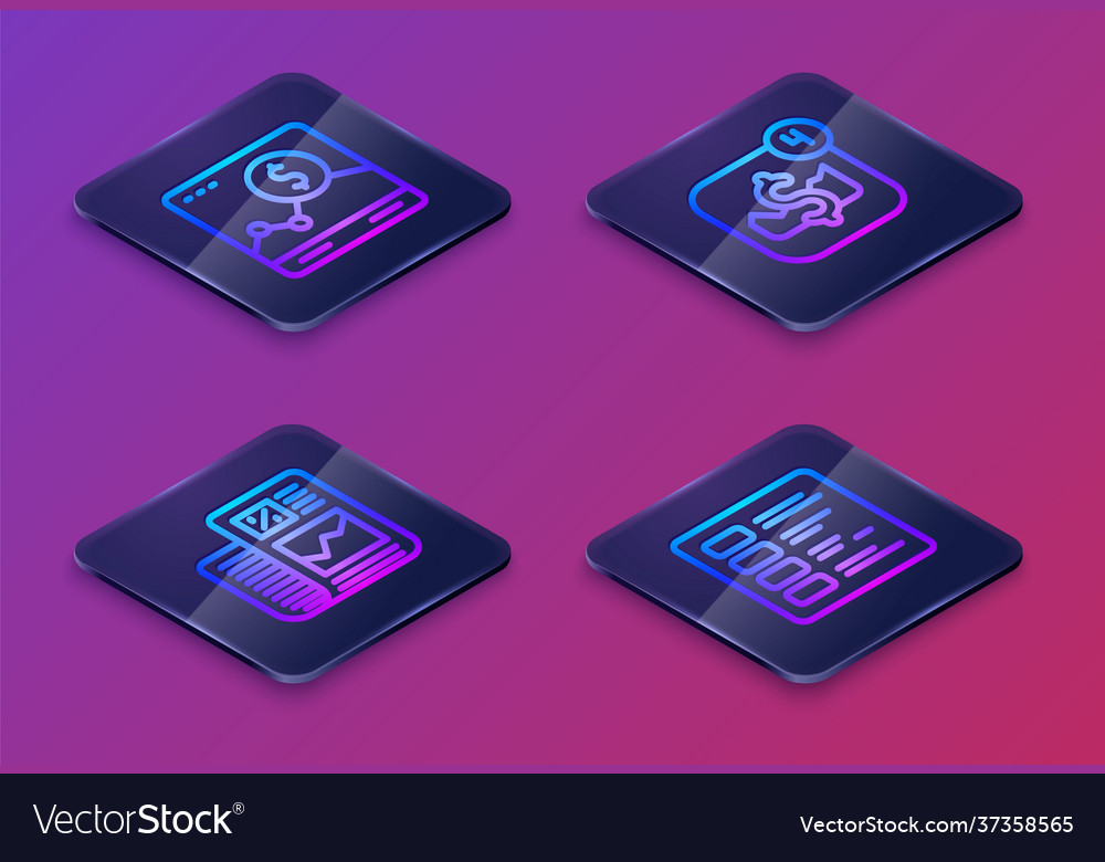 Set isometric line website with growth graph
