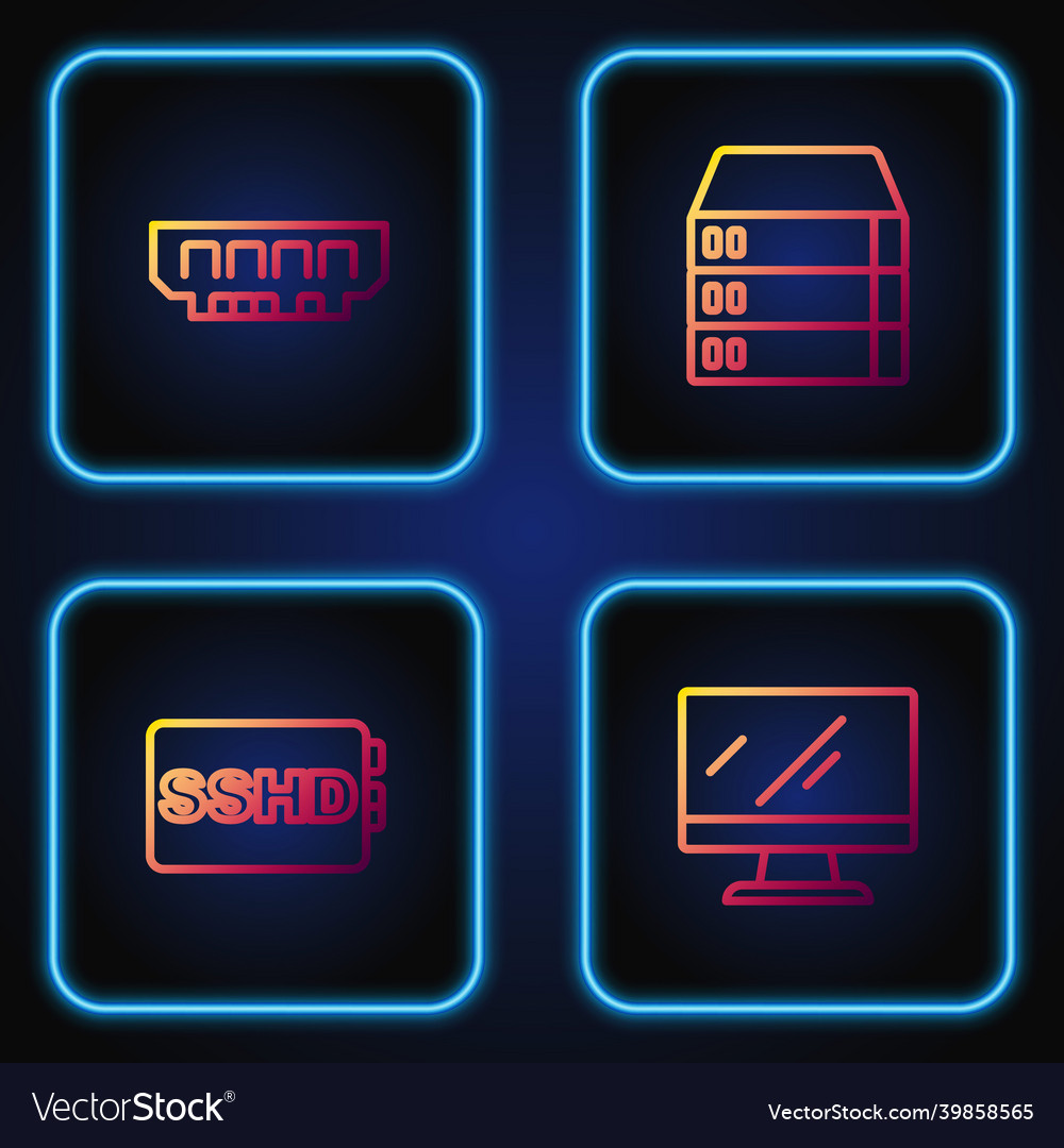 Set line computer monitor screen sshd card ram vector image Set line computer monitor screen sshd card ram