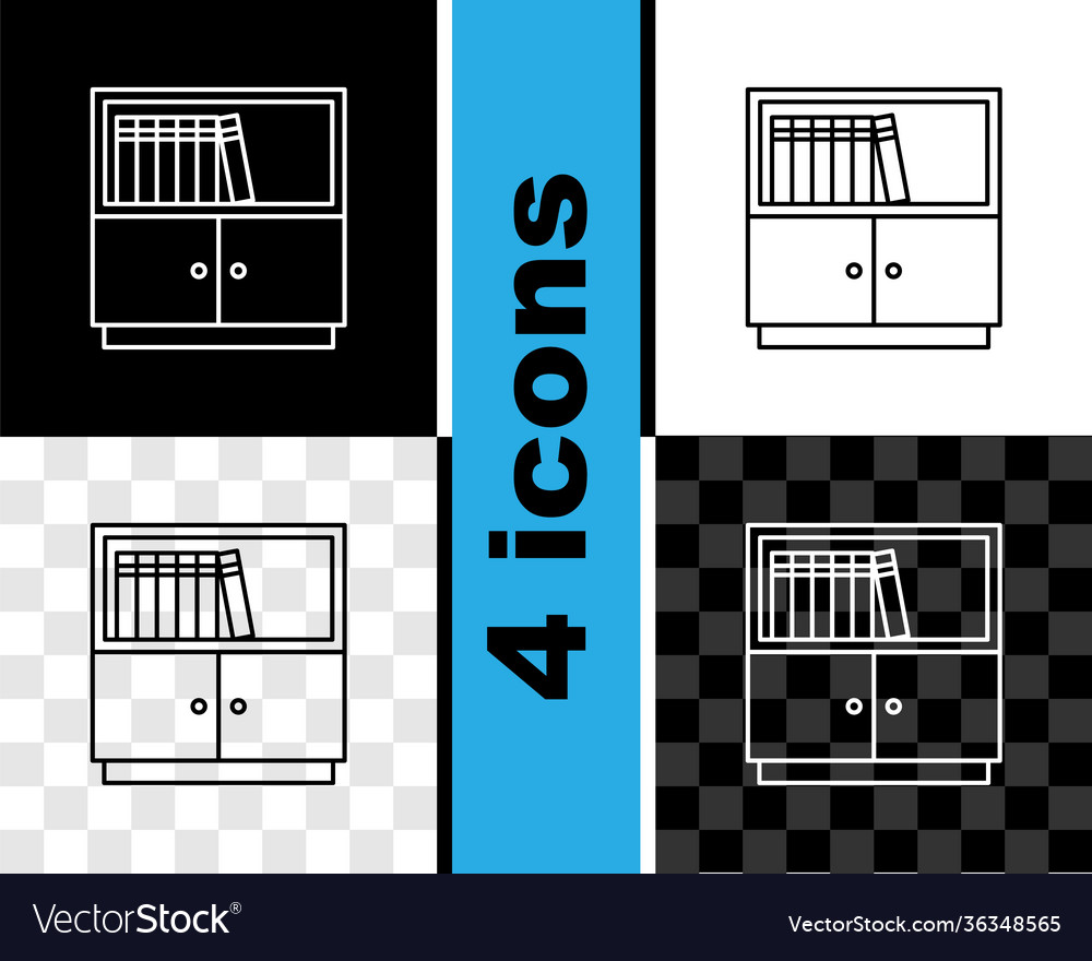 Set line library bookshelf icon isolated on black