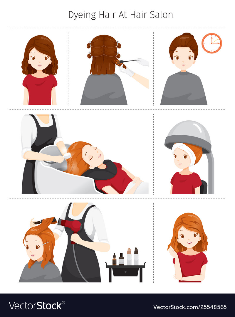 Steps To Dyeing Hair Woman At Hair Salon Vector Image