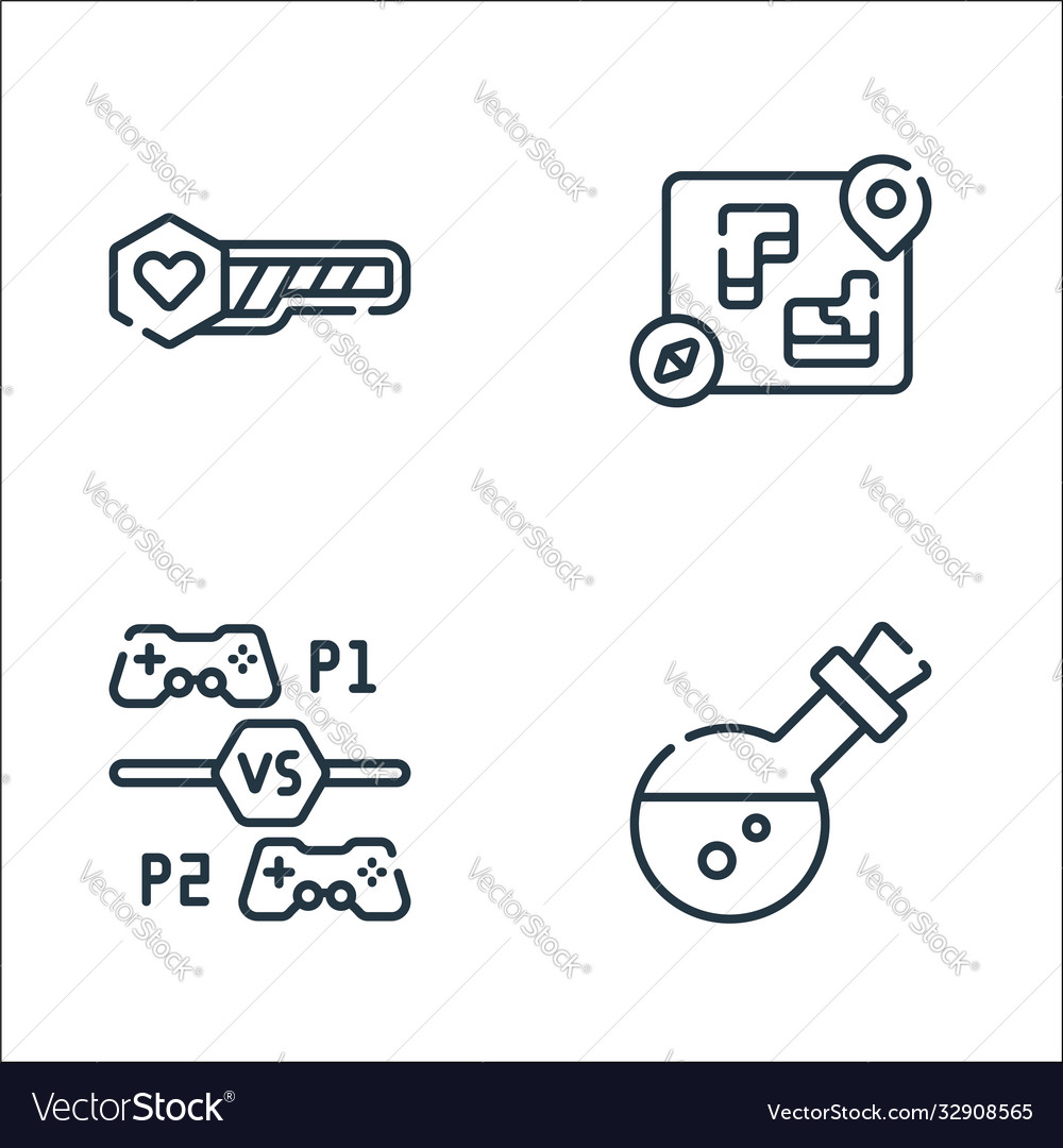 Videogame line icons linear set quality vector image Videogame line icons linear set quality