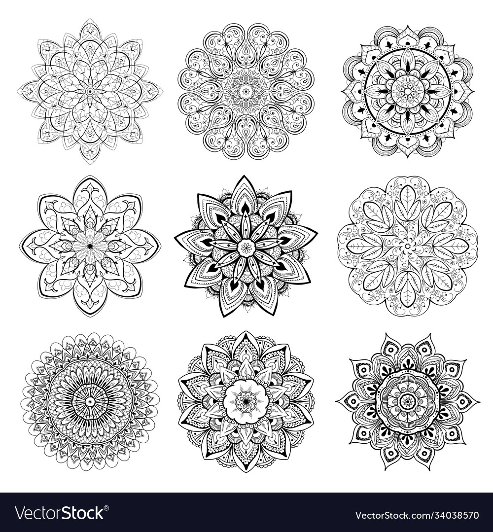 A set beautiful mandalas and lace circles Vector Image