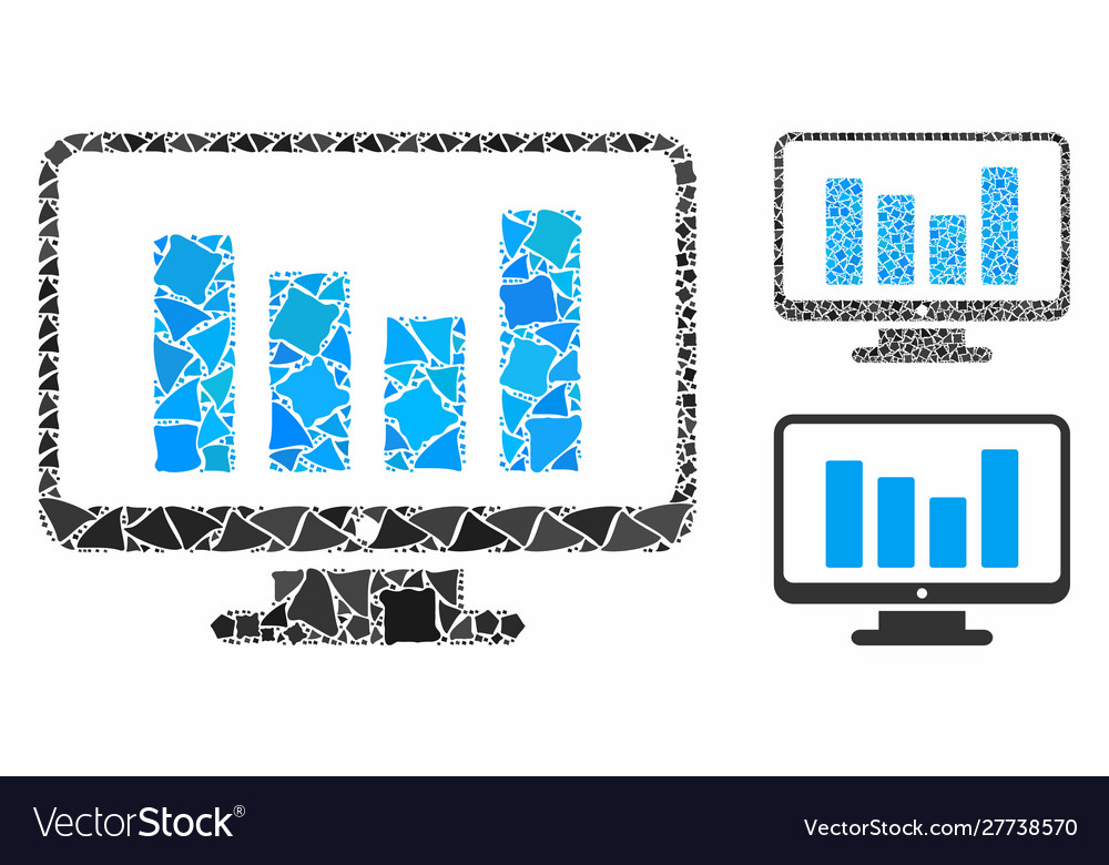 Bar chart monitoring mosaic icon humpy pieces vector image Bar chart monitoring mosaic icon humpy pieces