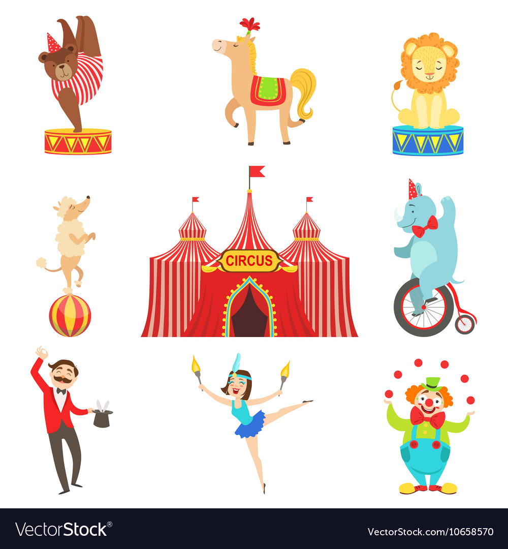 Circus Performance Objects And Characters Set Vector Image