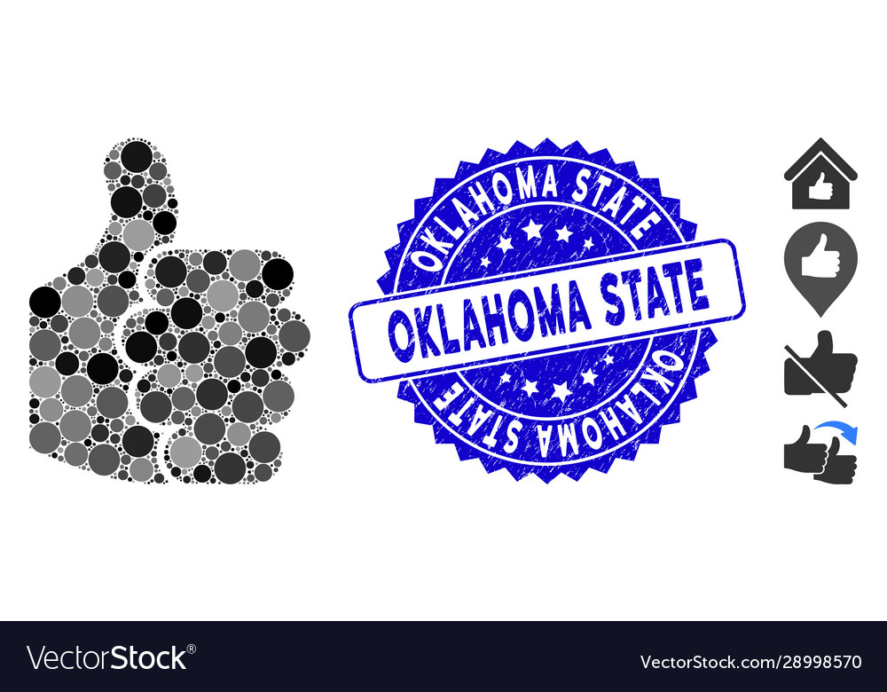 Collage Daumen-up-Symbol mit strukturiertem Oklahoma-Zustand vector image Collage Daumen-up-Symbol mit strukturiertem Oklahoma-Zustand