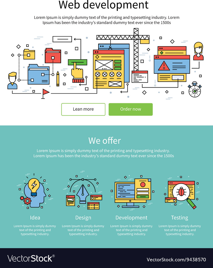 Colored web development banner set Royalty Free Vector Image