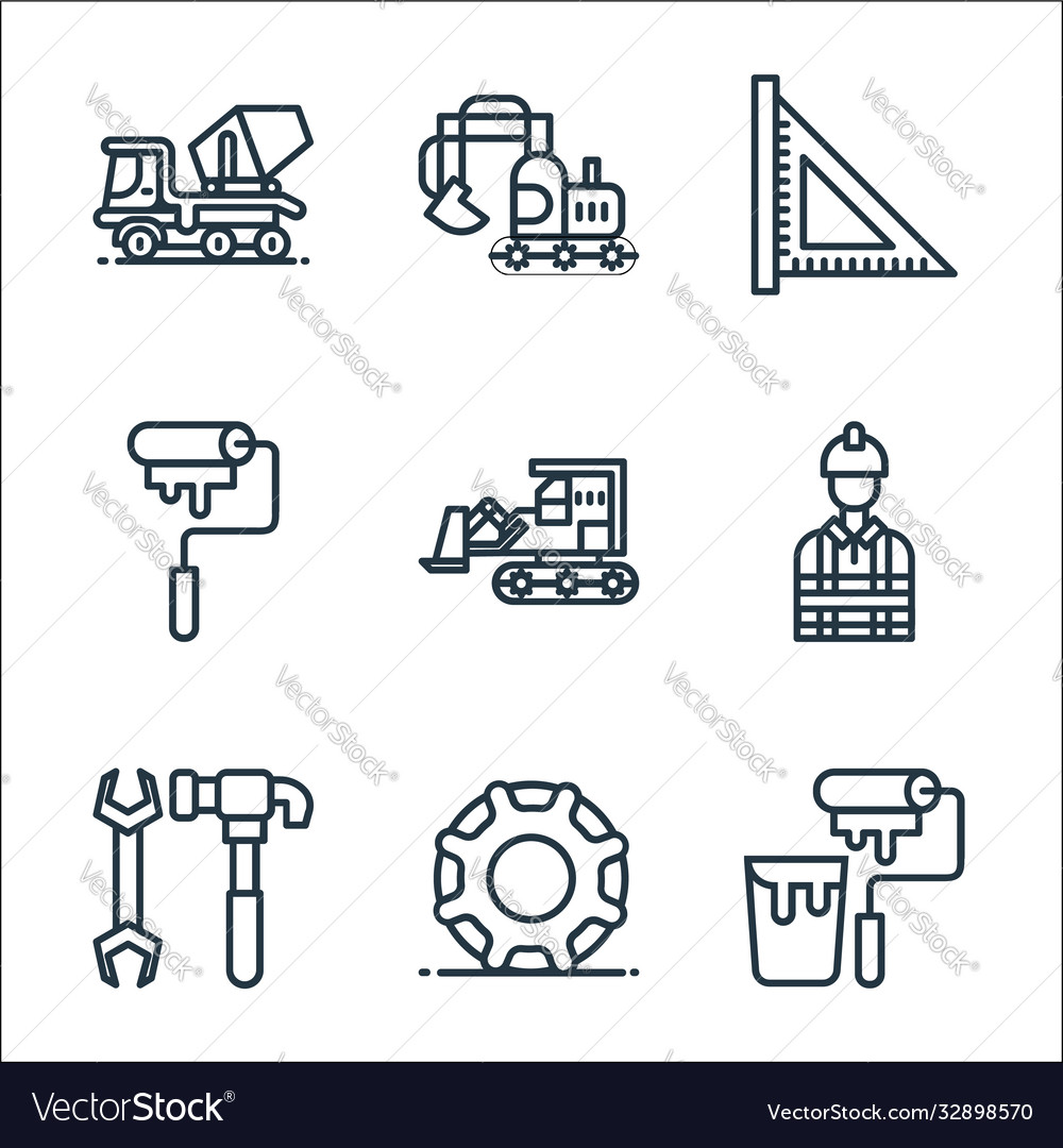 Constructions line icons linear set quality vector image Constructions line icons linear set quality