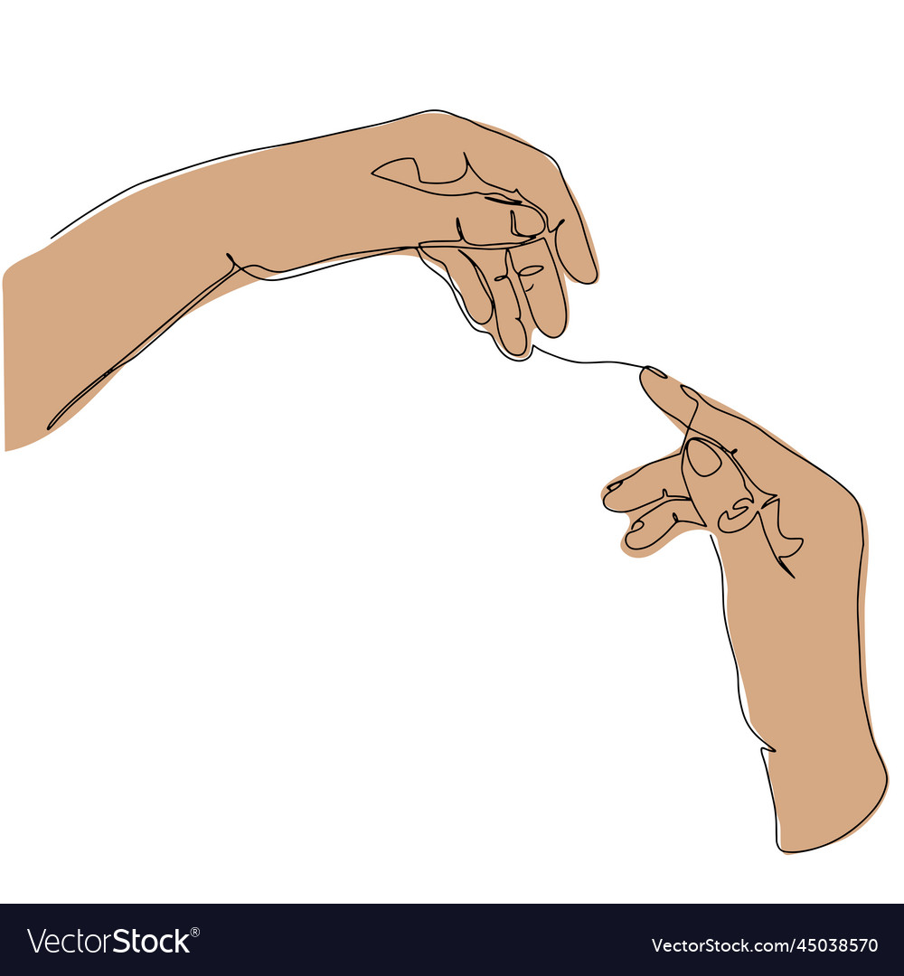 Continuous line of two hands barely Vector Image Continuous line of two hands barely