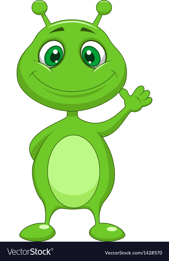 Cute green alien cartoon Royalty Free Vector Image