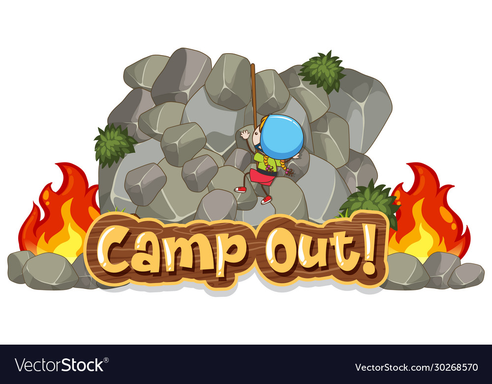 Font design for word camp out with girl climbing